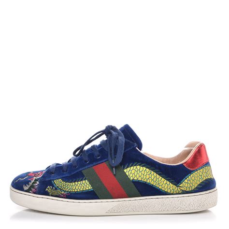 gucci dragon ace sneakers|Gucci blue velvet dragon shoes.